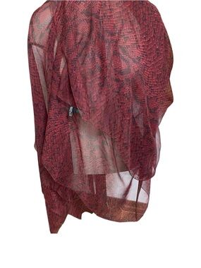 Bottega Veneta Silk Sheer Printed Scarf Shawl Wrap Red Black Made in Italy